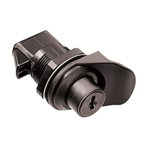 Southco 93-303 Series Plastic Push To Close Latch, Pull Tab in Line with Latching Pawl, Key Locking, 0.00-0.41 Panel Thickness, 0.88-0.91 Grip Range, Black