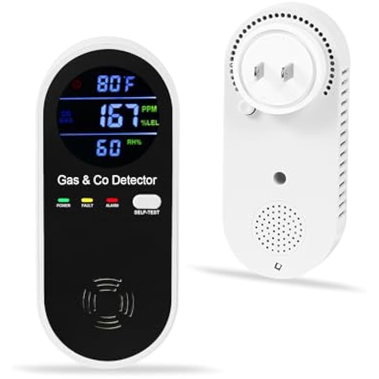 Koabbit Explosive-Gas & Carbon-Monoxide-Detectors, Plug in Carbon Monoxide Alarm,Natural Gas Detector,4-in-1 Combustible Gas & CO Detector with FahrenheitF & Humidity for Home,RV,Apartment