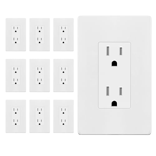 ENERLITES 10 Pack White Decorator Receptacle with Screwless Wall Plate, Standard Electrical Wall Outlet, 15A 125V, Self-Grounding, 2-Pole, 3-Wire, 5-15R, UL Listed, 61502-TR-WSID, Tamper Resistant