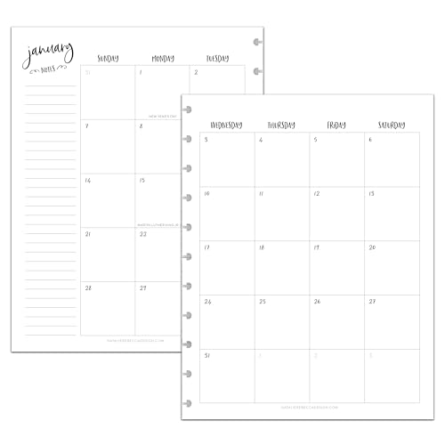 BetterNote 2026 Monthly Calendar Refill Fits Discbound Notebooks, Fits Big Happy Planner, Levenger Circa, Arc Staples, TUL Office Depot, InkWell Press Whimsy, 11-Disc, 8.5x11