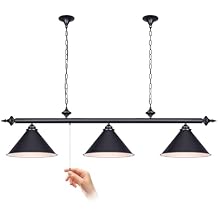 mirrea 59in Billiard Pool Table Light with Pull Chain Switch on Pendant Light Fixture 3 Lights with Matte Black Shade