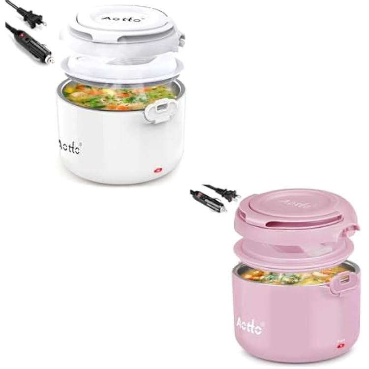 Aotto Electric Lunch Box Portable Food Warmer and Heater White and Pink