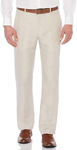 Perry Ellis Mens Linen Blend Dress Pants, Flat Front, Durable Twill, Regular Fit, Breathable & Lightweight