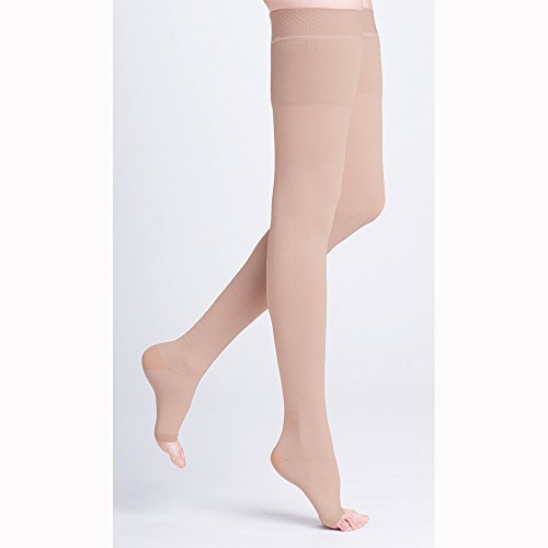 Sigvaris 503NS4077 Natural Rubber 30-40 mmHg Open Toe Unisex Thigh High Sock with Grip-Top Size: S4