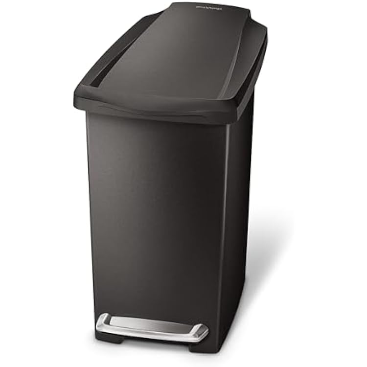 simplehuman 10 Liter  2.6 Gallon Compact Slim Bathroom or Office Step Trash Can, Black Plastic