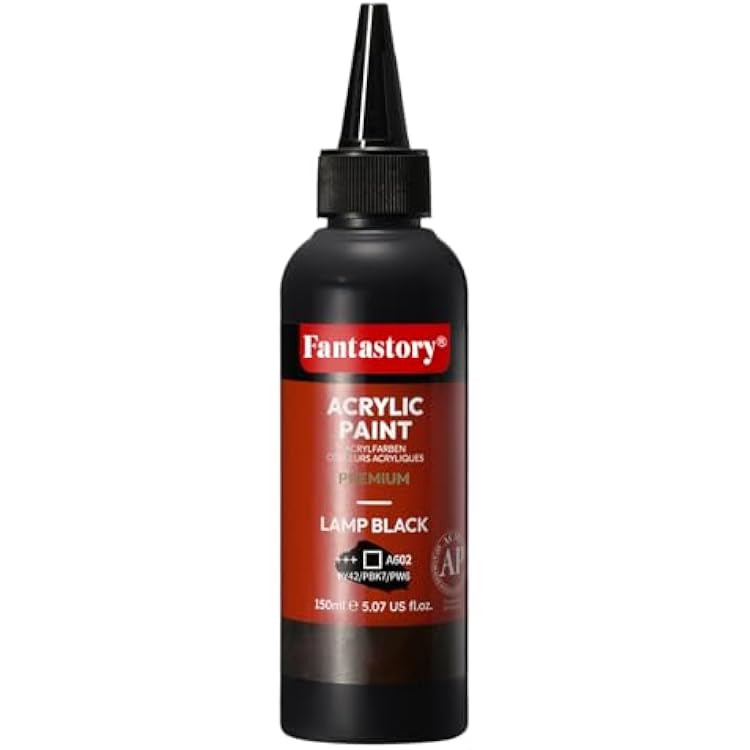Fantastory Precision-Pro Acrylic Paint - Black 150ml5oz - Superior Coverage, Professional Choice for CanvasWoodClayTextilePottery