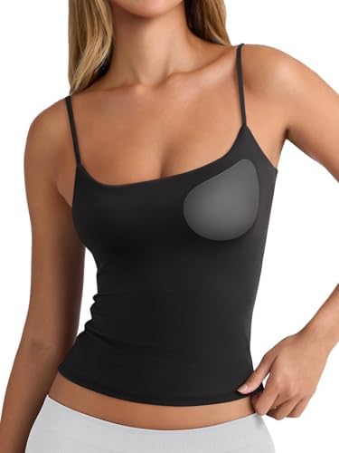 PINKMSTYLE Tank Tops for Women Built in Bra Backless Basic Double Lined Summer Spaghetti Strap Sleeveless Cami Workout Shirts