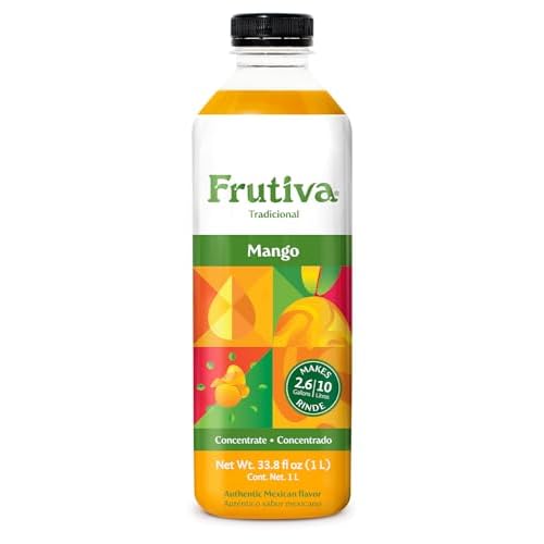 Frutiva Authentic Mango Drink Mix | Made in Mexico with Cane Sugar | Aguas Frescas Concentrate Makes 2.6 Gallons | No High Fructose Corn Syrup | Perfect for Drinks, Desserts & More