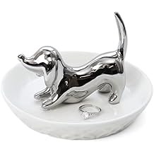 HOME SMILE Dog Ring Holder,Ceramic Silver Jewelry Holder,Mother's Day Gifts for Dog Mom Gifts for Women Christmas,Valentines