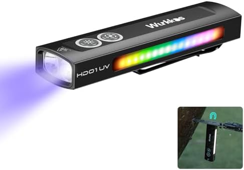Wurkkos HD01 UV Flashlight, Rechargeable EDC Flashlight, Led Flashlight with 365nm UV Light, 1200 Lumens Flat Flashlight with RGB, Pocket Light for Emergency, Pet Urine Detection Black