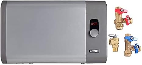 Atmor 36kW Premium Tankless Electric Water Heater Bundle Includes 3/4" Isolation Valve Kit & Pressure Relief Valve Instant Hot Water, Whole Home Use