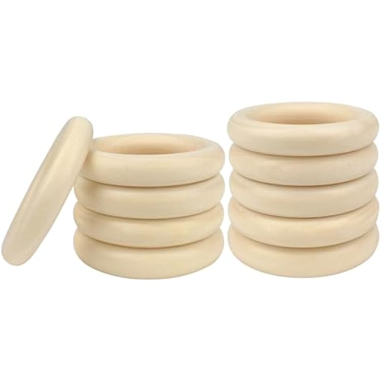 10 Pcs Natural Wood Rings for Crafts Making, 75mm2.9inch Wooden Rings for DIY, Unfinished Macrame Rings Without Paint, Jewelry Making