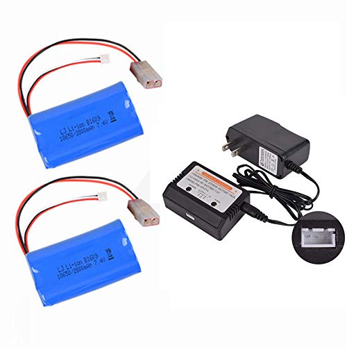 CBB 7.4v 2800mah Li-ion Battery for Heng Long RC Tank MJX RC Aircraft with L6.2-2P Plug 2 Pack and 7.4V Balance Charger