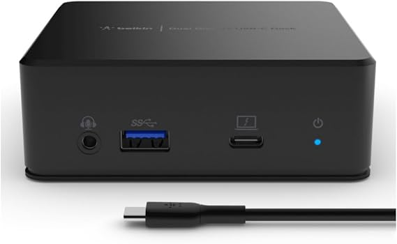 Belkin Çift Ekran Bağlantı İstasyonu (85W Güç Dağıtımı, HDMI, USB-A 3.1 Gen 1, USB-C, USB C Dizüstü Bilgisayar için Ses Girişi/Çıkışı) | 2 Full HD monitöre bağlantı, PD 85 W, 2 x HDMI, 3 x USB-A, 1 x USB-C, 1 x GbE, 135 W güç adaptörü dahildir