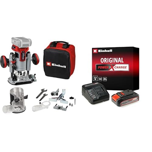 Einhell TP-RO 18 Set Li BL - Solo, Coal-Free Cordless Upright & Edge Milling Set and Einhell 18V 2.5 Ah PXC Starter Kit Startup Set