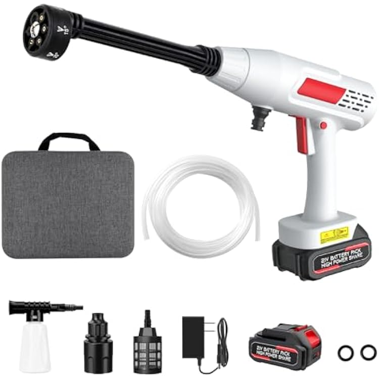 Cordless Pressure Washer, 600PSI Portable Power Washer with 6-in-1 Nozzle & Foam Cannon, 21V Battery Powered Handheld High Pressure Washers Gun for Car, Patio, Home Hose Adapter is NOT Included