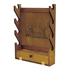 Four-Gun Fully Assembled Wall Mount Solid Pine Wooden Gun Display Rack with Cabinet Storage Compartment for Accessories
