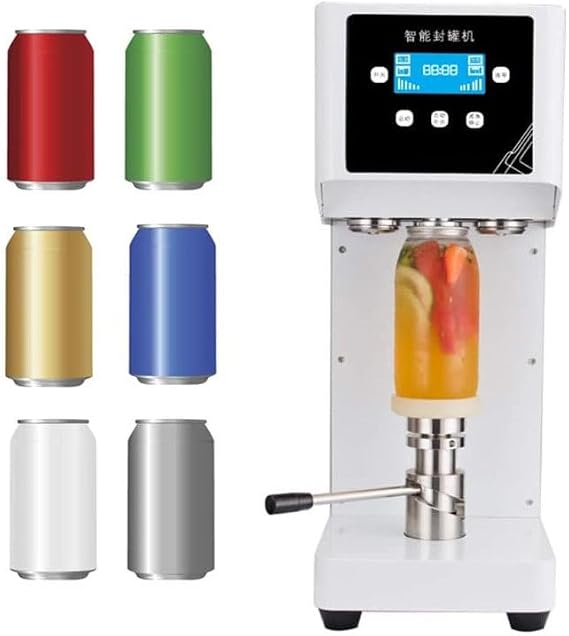 Electric Can Sealer Can Seamer 55mm Caliber Tin Can Sealer Height Adjustable Bottle Capping for Milk Tea Coffee Pop,White