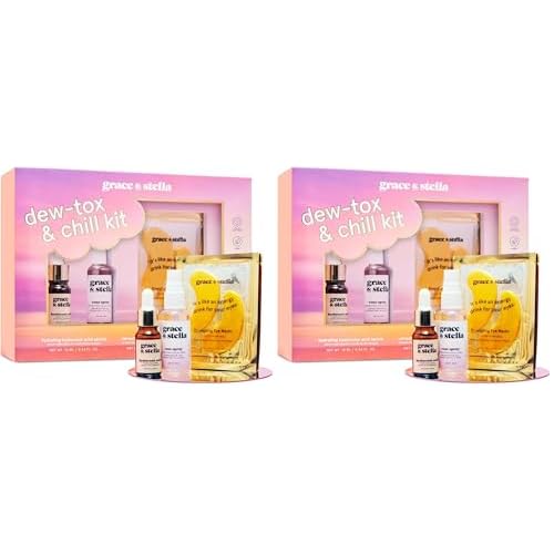 grace & stella Award Winning Dew-Tox & Chill Valentines Day Gifts for Her-Gift for Women with Gold Eye Mask,Hyaluronic Acid Serum&Rose Spray,Self Care Gift for_Mom, Wife,Bridesmaid,Teens Pack of 2