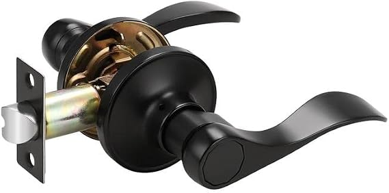 Probrico Black Door Handle Passsge Door Levers for Closet and Hallway Doors Wave Style Interior Door Handles, Reversible for Left&Right Handed Door,Classic Door Knob