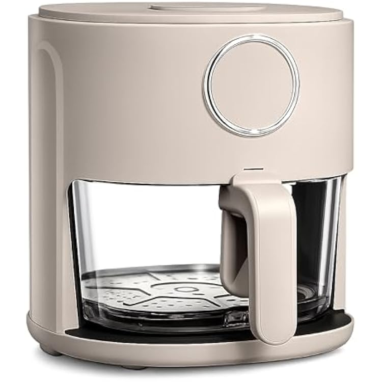 COOK WITH COLOR Colorful 1200W 4Qt Air Fryer: Glass Basket, Dishwasher Safe, 60min Timer, 6 Presets, Temp Control 175F-400F, 4 QT, Greige