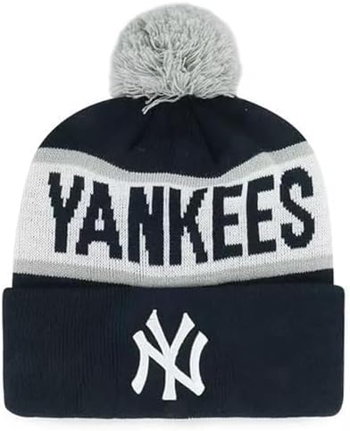 Officially Licensed New York Baseball Cuffed Knit Pom Beanie Hat Classic Edition NY Team Logo Embroidered Navy Blue Sports Cap