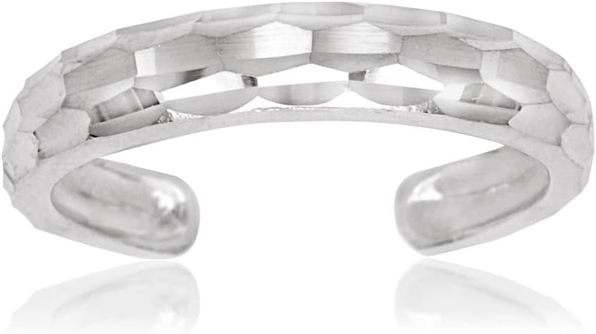 JewelryWeb - Solid 10K Yellow or White Gold Adjustable Diamond-cut Band Toe Ring - 4mmx 15mm - real gold toe ring for woman - Non Tarnish and Hypoallergenic - Beach Body Jewelry