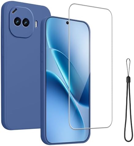 Case for iQOO Z11 Turbo with 1pcs Screen Protector, Protective Phone Case with Wrist Strap & Ring Holder,Anti-Scratch,Anti-Slip,Shockproof,Blue