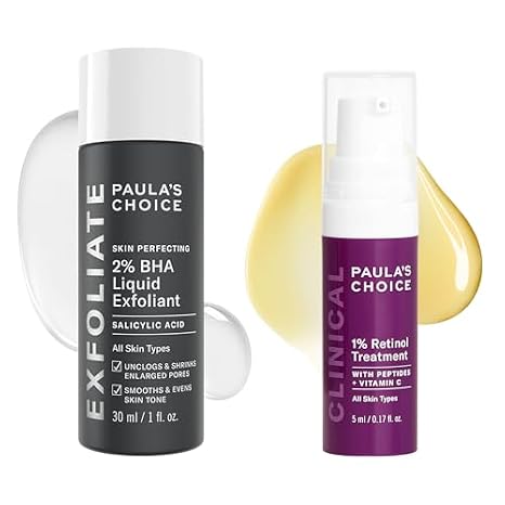 Paula's Choice Travel 2% BHA Liquid Exfoliant & 1% Retinol Treatment Cream | Clears Enlarged Pores & Smooths Wrinkles with Salicylic Acid & Retinol, Anti-Aging Care, Set of 2