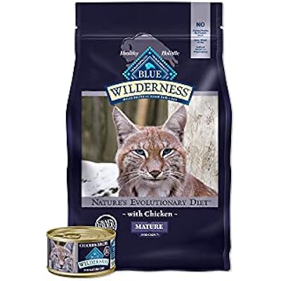 Blue Buffalo Wilderness High Protein Natural Mature Grain Free Cat Food Bundle, Dry & Wet Cat Food, Chicken 5-lb Dry  24 x 3oz Cans