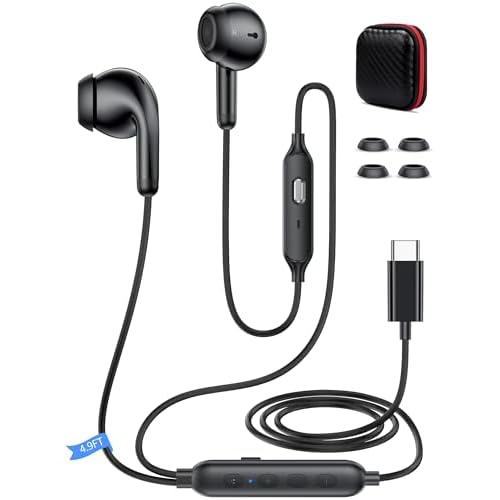USB C Headphone with Preset EQ Mode Mute Mic Volume Control Type C Earphone in-Ear Noise Canceling USB-C Earbuds for iPhone 17 Pro Max 16 Plus 15 16e for iPad A16Samsung S26 S25 S24 S23Pixel 10 9