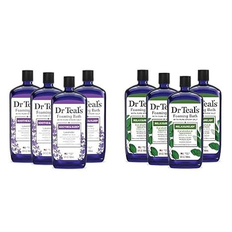 Dr Teal's Foaming Bath Bundle with Epsom Salt, Eucalyptus & Spearmint and Lavender Scents, 34 fl oz, Pack of 4 (Packaging May Vary)