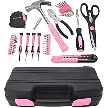 39 Pcs Household Repair Tool, Portable Hand Toolbox for Girl, Kit with Claw Hammer, Screwdriver, Bit, Box, Black for Furniture Assembly, Painting, Hanging, 10127