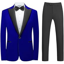 Mens Velvet Suit 2 Pieces Slim Fit Tuxedo Peak Lapel Blazer One Button Formal Jacket Pants for Wedding Prom Dinner