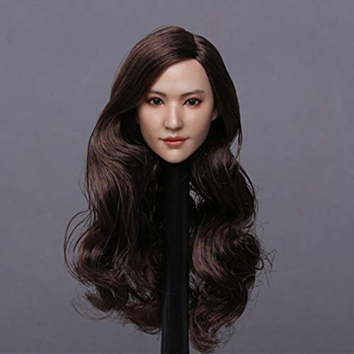 16 Scale Female Head Sculpt, Asian Women Doll Head Compatible with HT, VERYCOOL, TTL and Phicen TBLeague 12 Action Figures Body - Dark Color Long Curly Hair