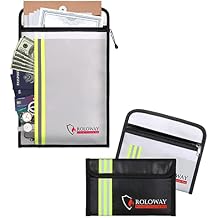 ROLOWAY Large Fireproof Document Bag with 2 Pockets & Fireproof Money Bags with Reflective Strip (2-Pack)