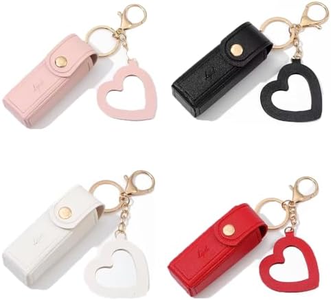 4-Piece Lipstick Organizer Keychain with Mirror - PU Lipstick Case Holder, Lip Gloss Bag, Lip Balm Pouch for Women, Travel, Party Gift