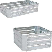 Sunnydaze Raised Corrugated Galvanized Steel Metal Garden Beds Bundle - 48-Inch x 11.75-Inch Rectangle Planter and 24-Inch x 11.75-Inch Square Planters for Plants, Vegetables, and Flowers - Silver