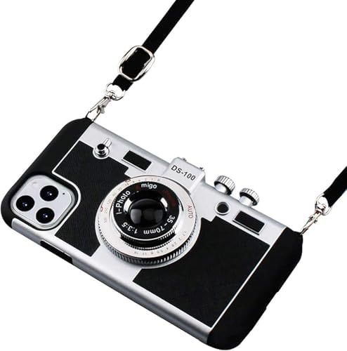 SGVAHY Phone Case for iPhone 66s Vintage Camera Case Cute 3D Unique Design Cover with Removable Neck Strap Lanyard Silicone Case for Girls Kids Women Black