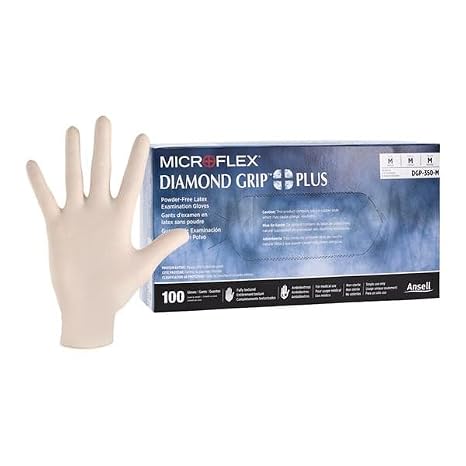 Microflex DGP-350-M Diamond Grip Plus Latex Gloves Medium Powder Free 100/Box