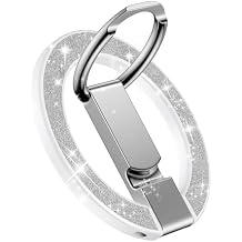 AILKIN Magnetic Phone Stand with Ring Holder for iPhone 17e, MagSafe Finger Ring Magnet Grip, Adjustable Kickstand Loop for Phone Case, iPhone 17 Pro Stand Grip, Samsung Holder Kickstand-Silver Bling