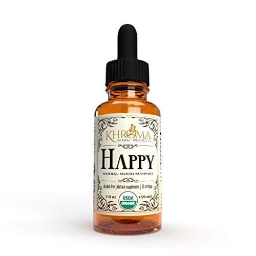 Happy Organic Mood Supplement - by Khroma Herbs - 30 Servings - Made in USA - Packed in a Glass Bottle