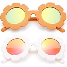 COASION 2 Pack Kids Polarized Sunglasses UV 400 Protection for Girls Boys Round Flowers Sunglasses Shades Age 1-6