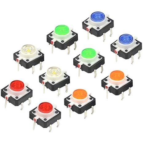 WMYCONGCONG 10 PCS Light Emitting Diode Momentary Tactile Push Button Switch 12 mm x 12 mm x 7 mm Red Tactile Button Switch