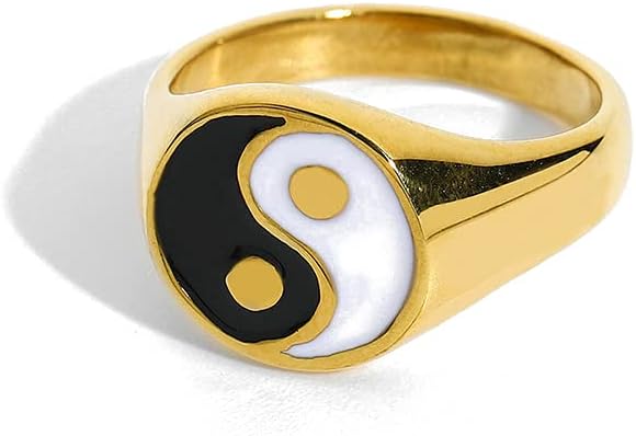 OIDIMS Fashion Yin Yang Band Ring for Women Men Stainless Steel 18k Gold-Tone Plated Cool Bands Tai Chi Balance Chinese Style Statement Personalized Middle Thumb Finger Rings for Best Friends