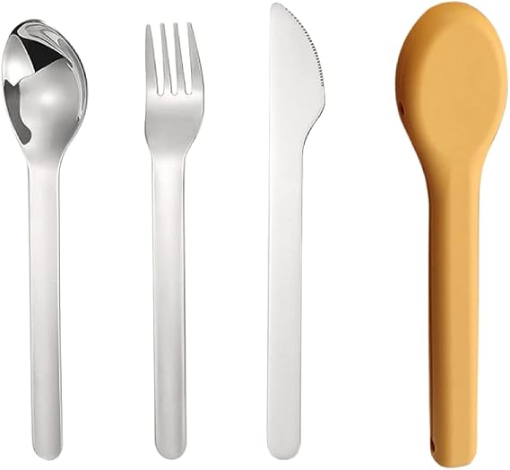 Travel Utensil Flatware Set - Portable Cutlery set design for Travel, School, Work and Outdoor- Stainless Steel Spoon, Fork, Knife with Silicone Case (Yellow)