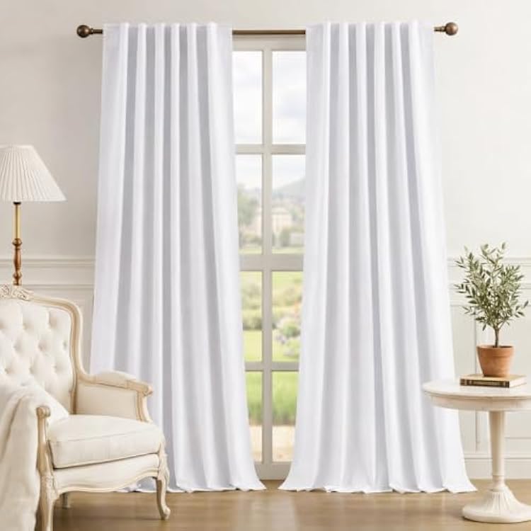 HOMEIDEAS 100% Chenille Blackout Curtains for Bedroom White Curtains 84 Inch Length 2 Panels for Living Room Luxury Thermal Insulated Rod Pocket & Back Tabs Window Drapes, W52 x L84