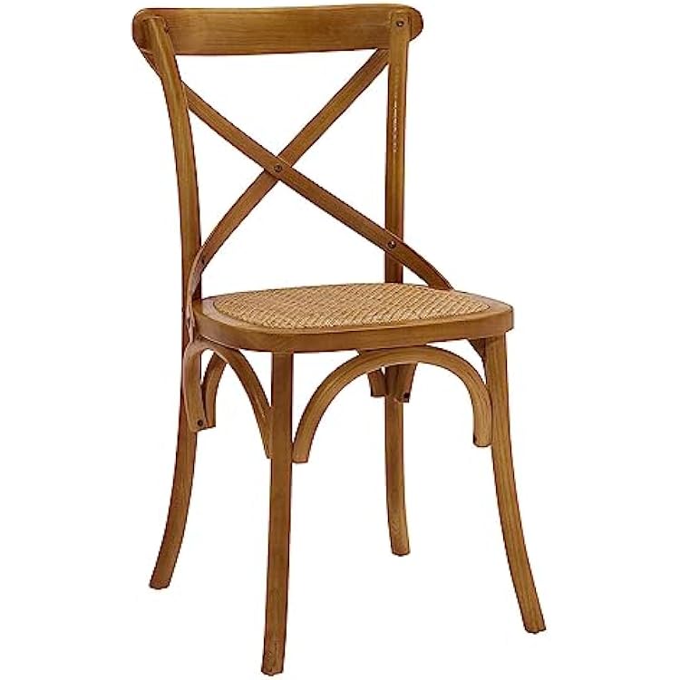 Modway Gear Rustic Modern Farmhouse Elm Wood Rattan Dining Chair in Walnut