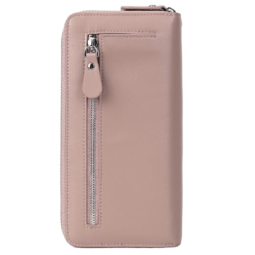 YALUXE Real Leather Zip Around Wallet RFID Blocking Wristlet Handbag Purse Clutch with Double Zipper Pockets