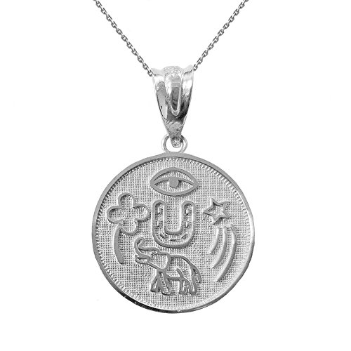 .925 Sterling Silver Lucky Charm Round Coin Medal Talisman Pendant Necklace - Choice of Pendant Only or Necklace Length